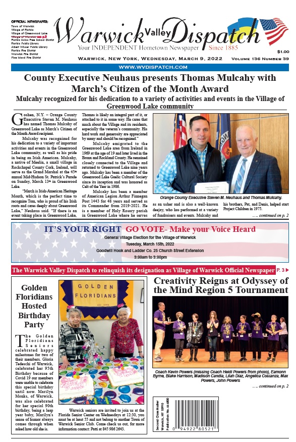 The Warwick Valley Dispatch - 2/9/22 Edition